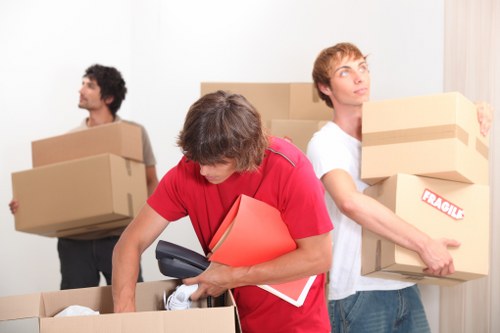 Professional movers packing a house